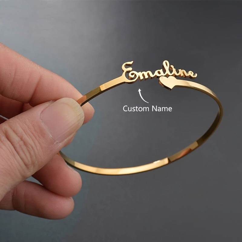 Women's 18K Gold-Plated Custom Name Open Bangle, Exquisite Bracelet